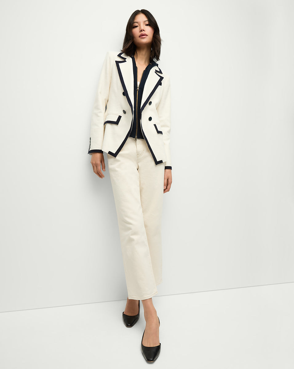 Double-Breasted Cotton Blazer with Contrast Trim | Edison Dickey Jacket