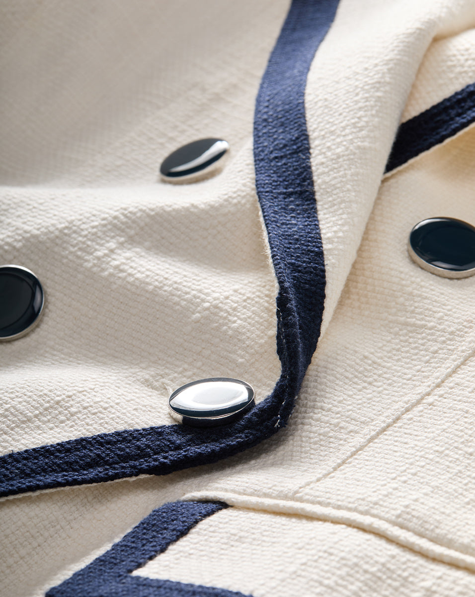 Double-Breasted Cotton Blazer with Contrast Trim | Edison Dickey Jacket