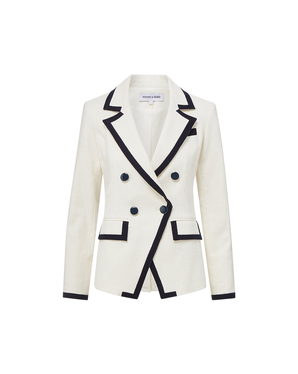 Double-Breasted Cotton Blazer with Contrast Trim | Edison Dickey Jacket
