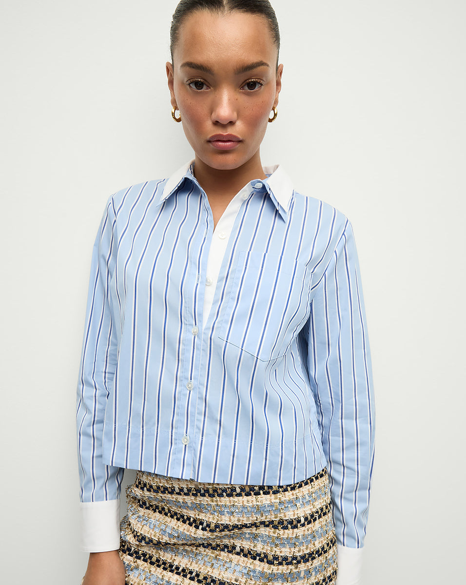 Striped Double-Collar Cropped Shirt for Women | Maia