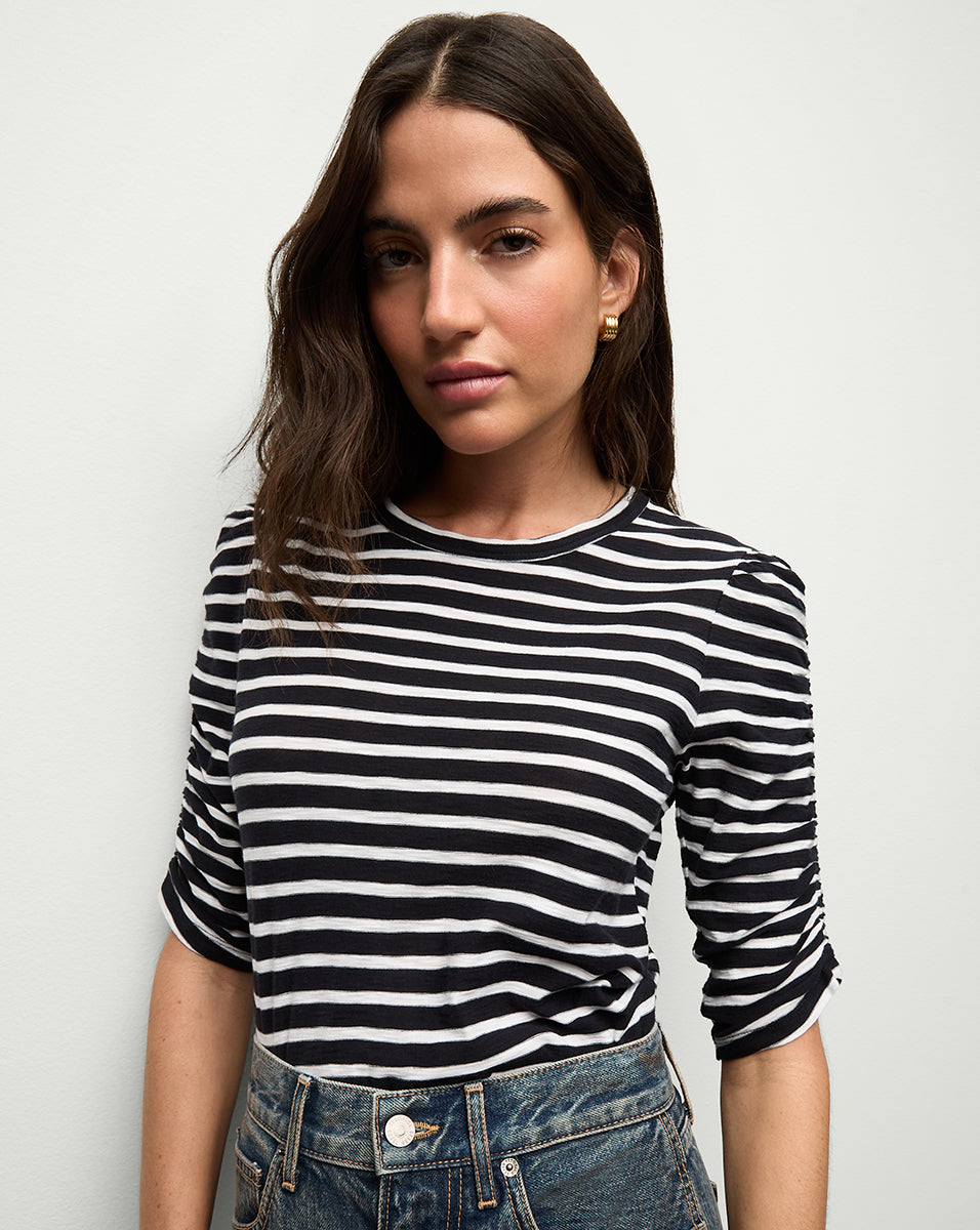 Ruched-Sleeve Cotton T-Shirt for Women | Waldorf