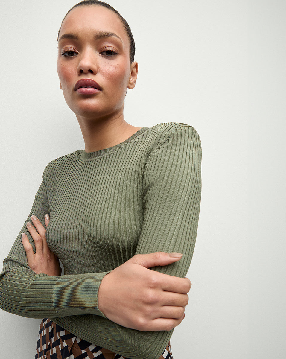 Ribbed Pullover with Shoulder Pads & Waist Cinching | Acara