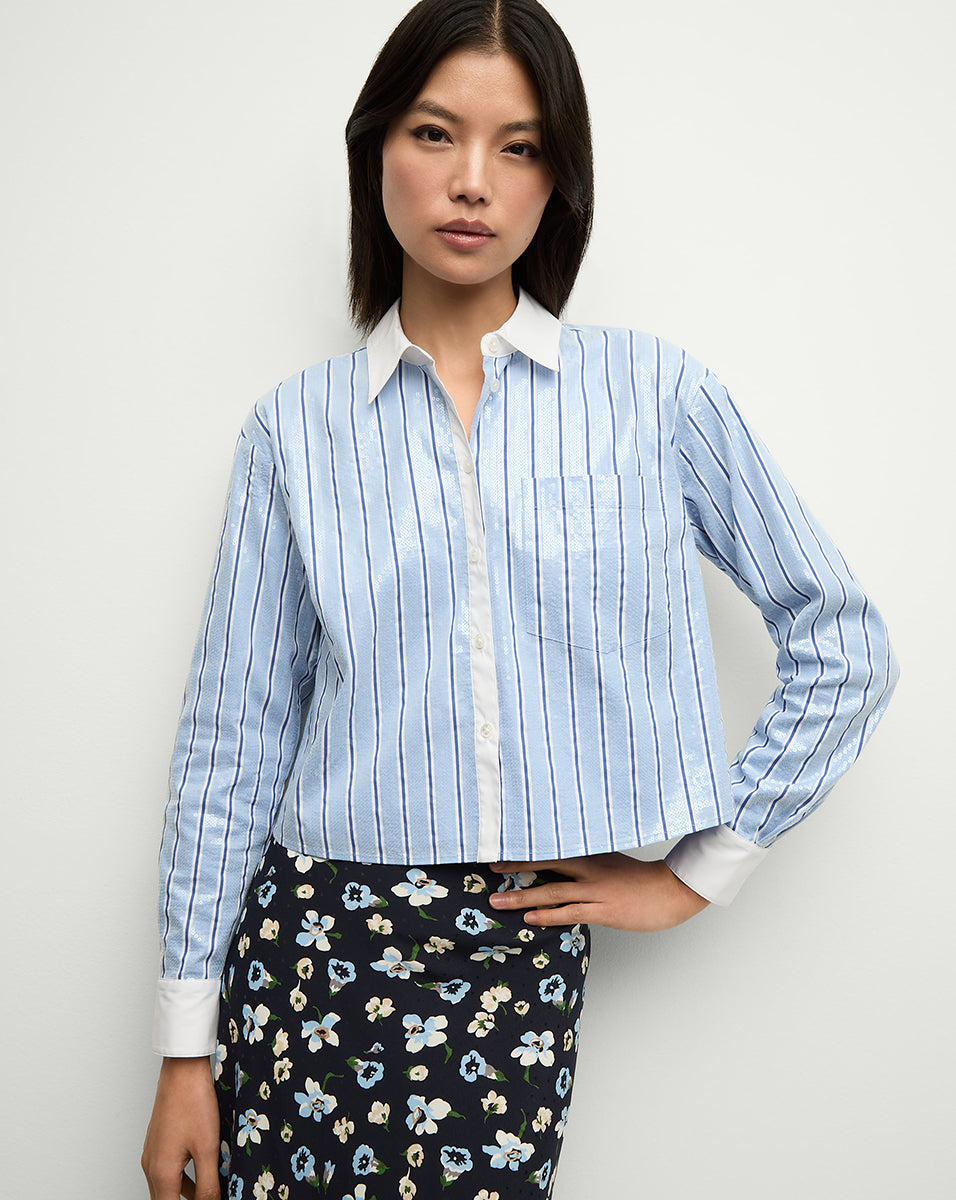 Sequin Striped Shirt with Glittering Detail | Maia Cropped Top