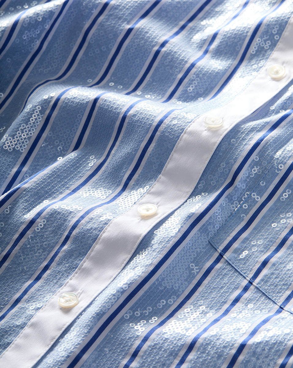 Sequin Striped Shirt with Glittering Detail | Maia Cropped Top