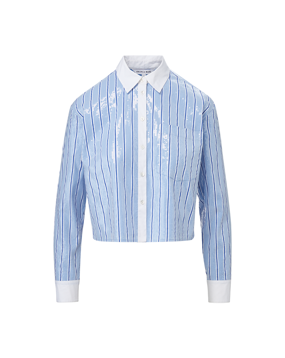 Sequin Striped Shirt with Glittering Detail | Maia Cropped Top