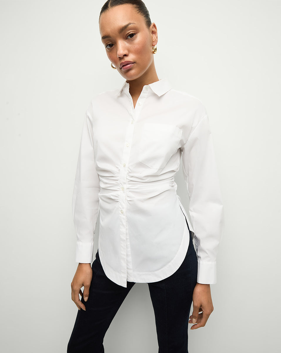 Ruched White Button-Down Shirt for Women | Bosco