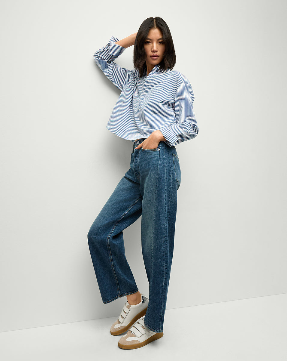 Blue & White Striped Cotton Shirt for Women | Khai