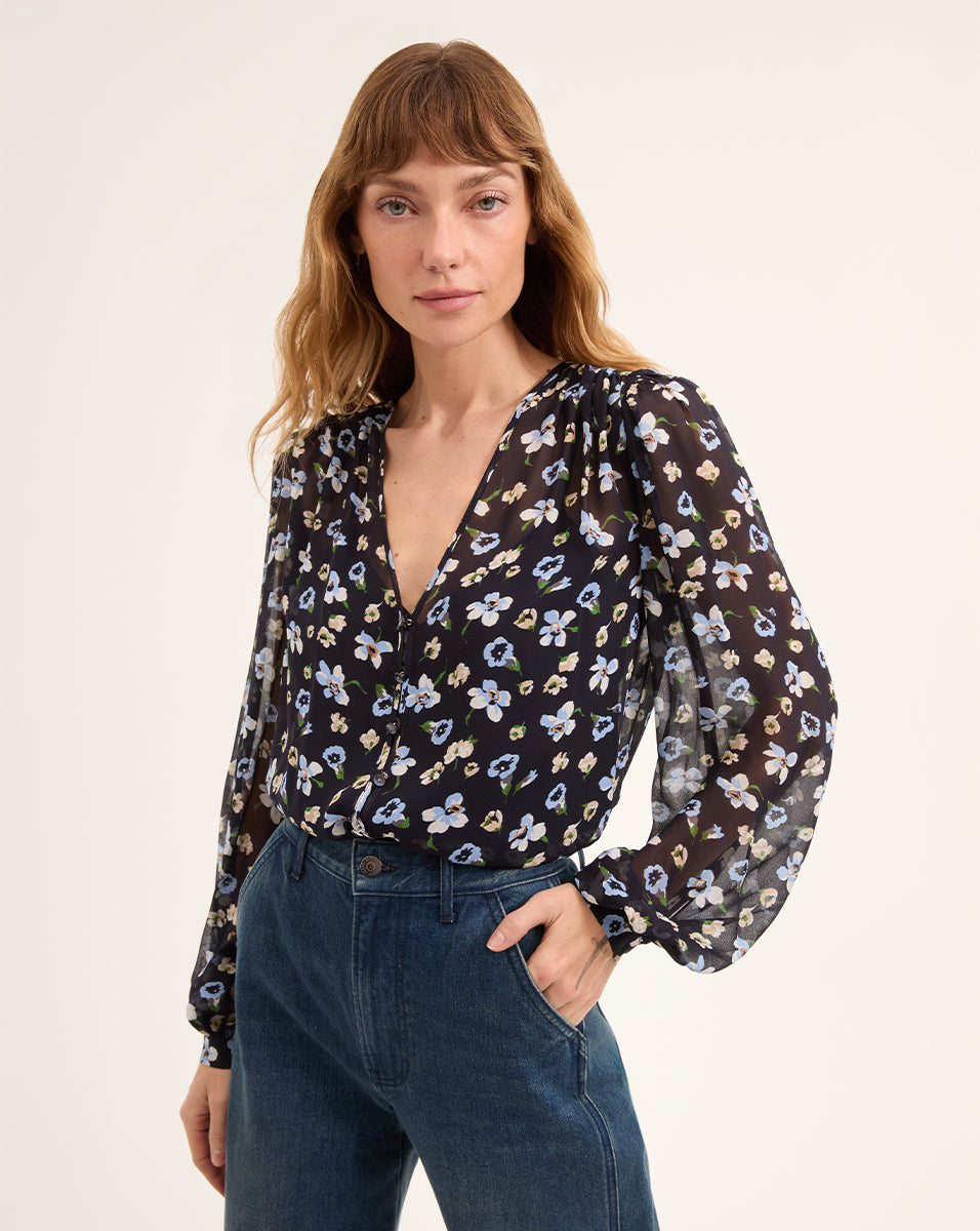 Silk Floral Blouse with Bishop Sleeves | Alec