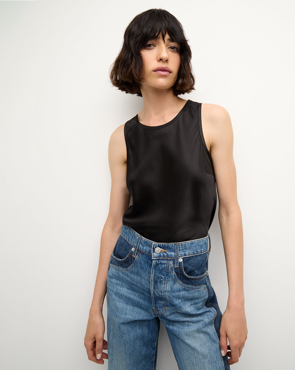 Stretch Silk Tank Top for Women | Sabrina High Neck Blouse