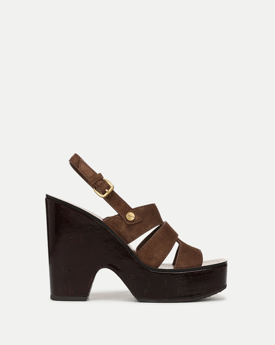 Brown Suede Platform Sandals with 4.75" Heel | Peony