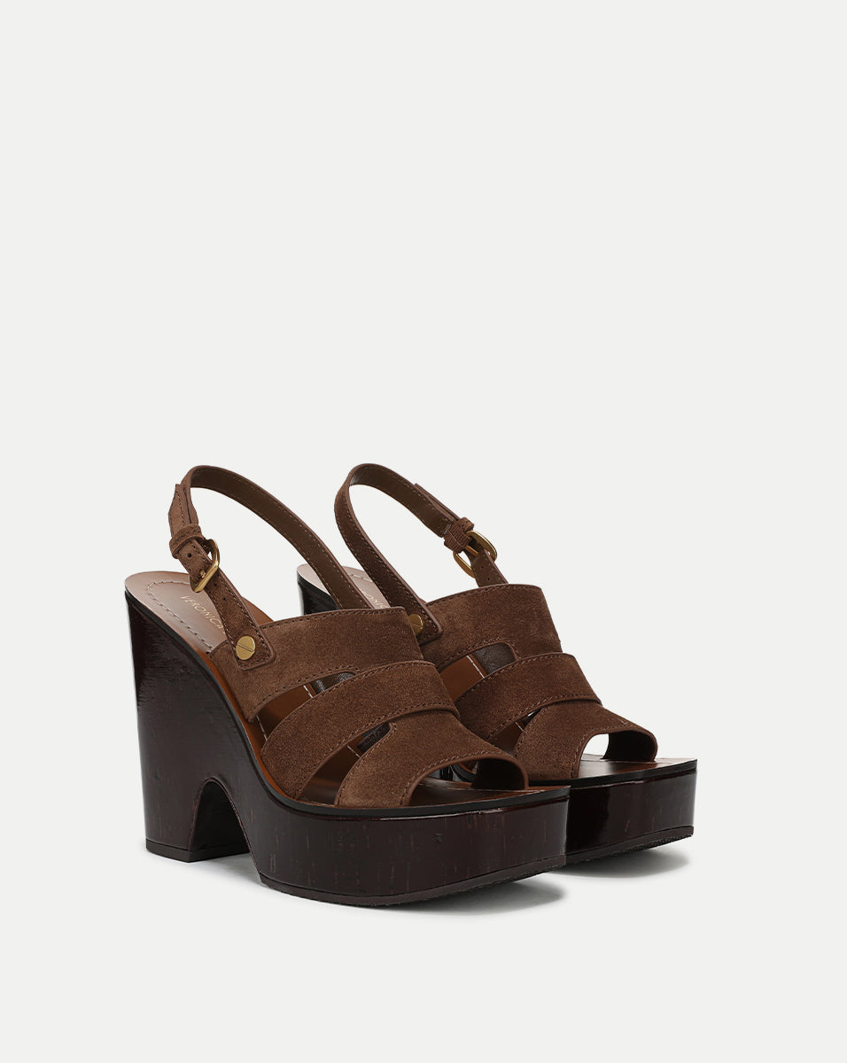 Brown Suede Platform Sandals with 4.75" Heel | Peony