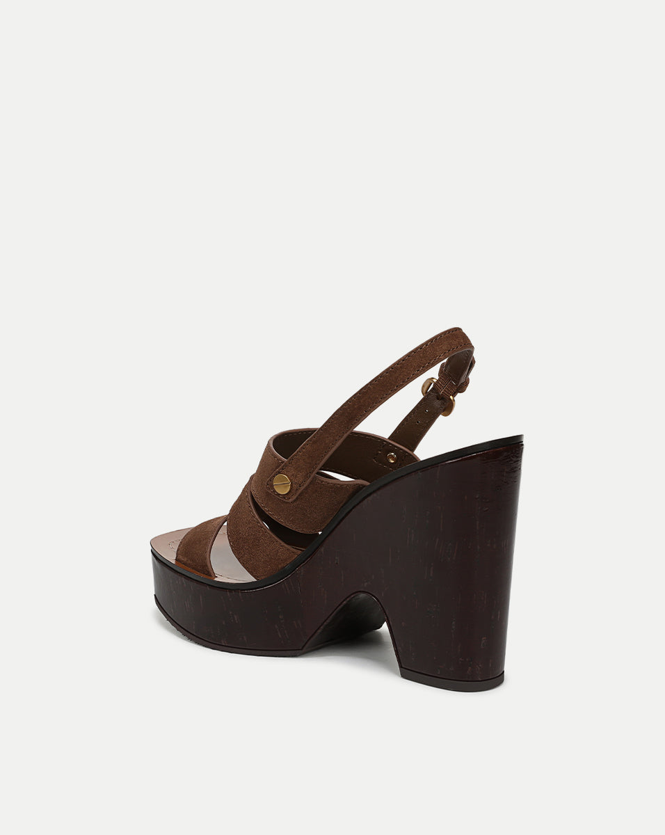 Brown Suede Platform Sandals with 4.75" Heel | Peony