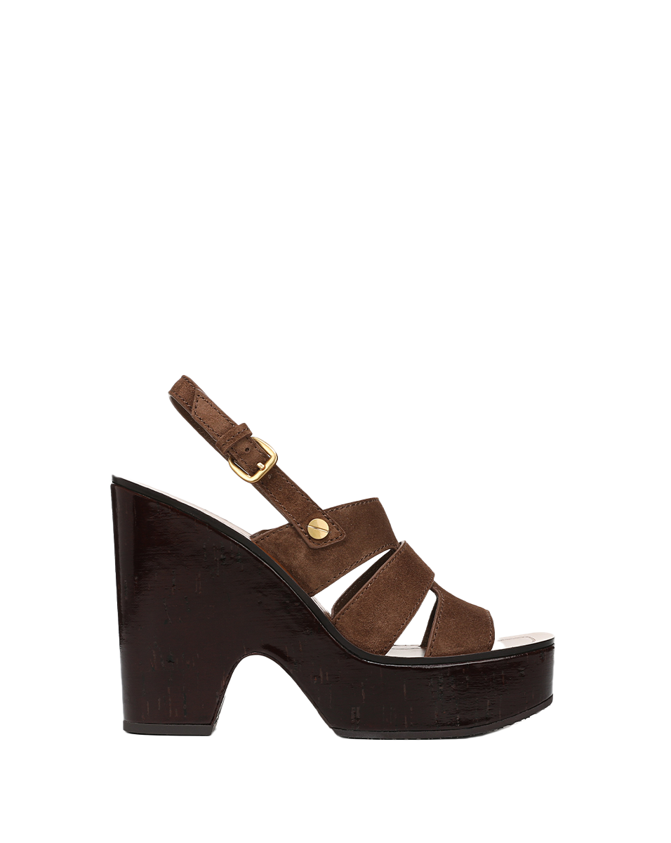 Brown Suede Platform Sandals with 4.75" Heel | Peony