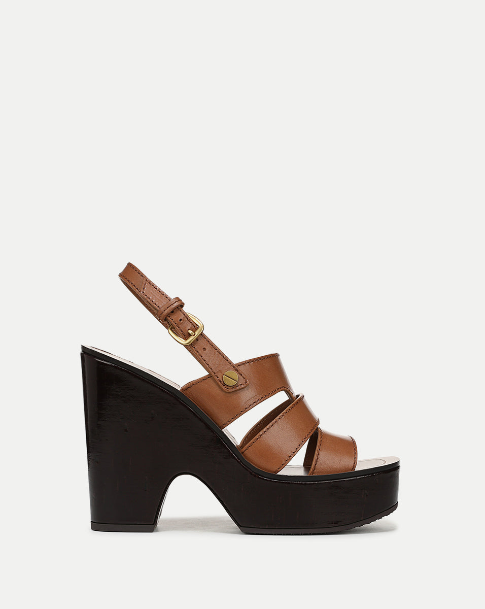 Leather Platform Sandals with Buckle Strap | Peony