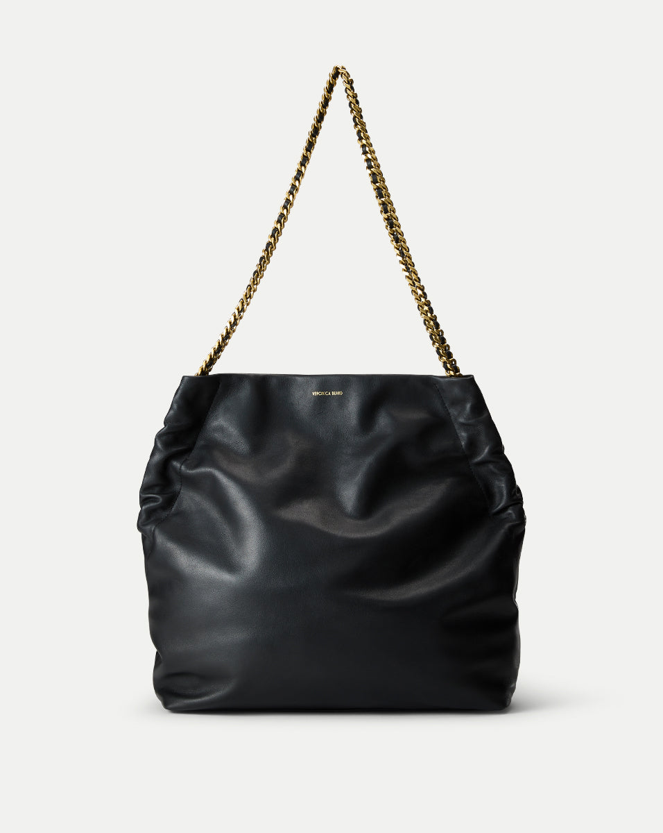 Leather Slouch Bag with Gold Chain Strap & Spacious Interior | Veronica Beard
