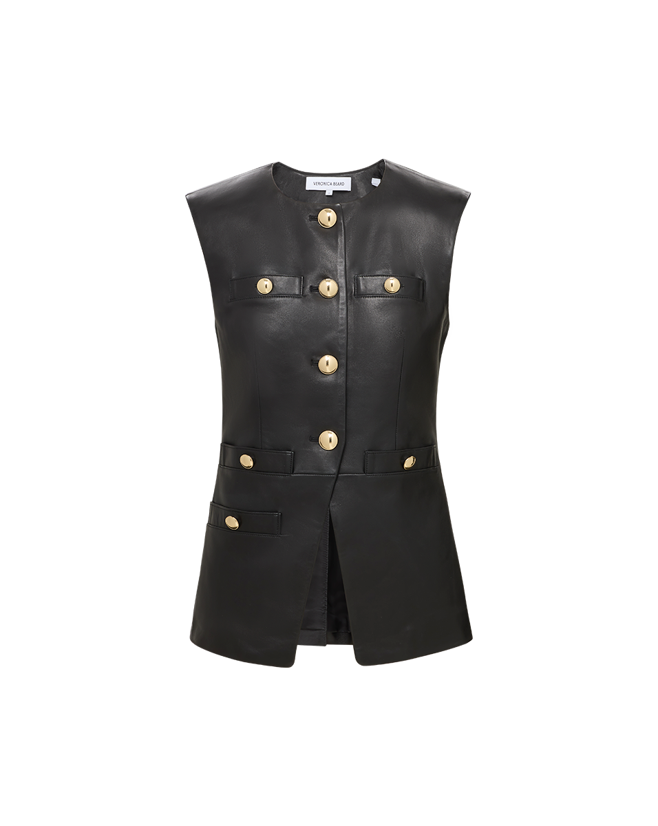 Women's Leather Vest with Angled Hem & Welt Pockets | Tamara