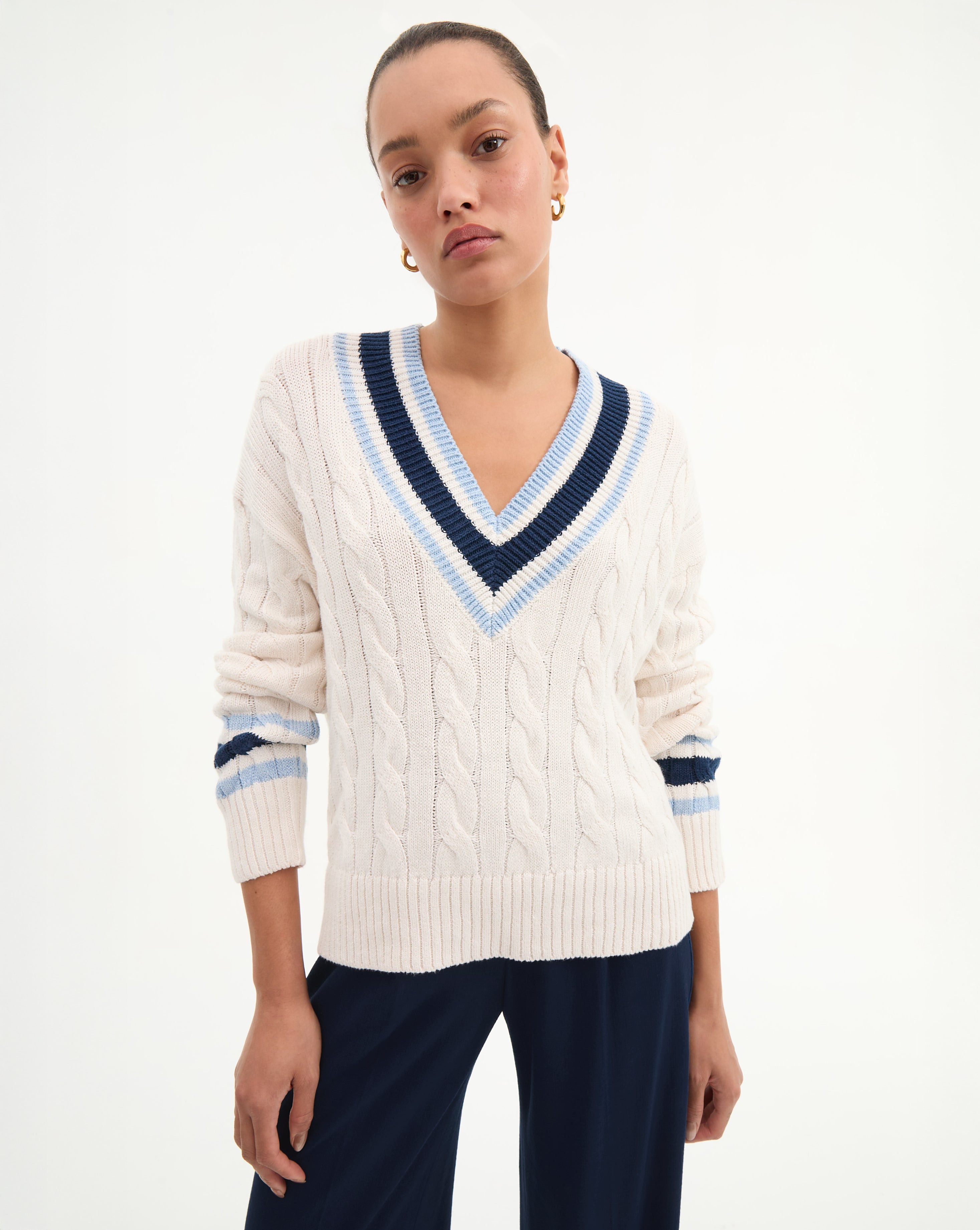 Relaxed Cable Knit Sweater in Linen-Silk Blend | Lachlen