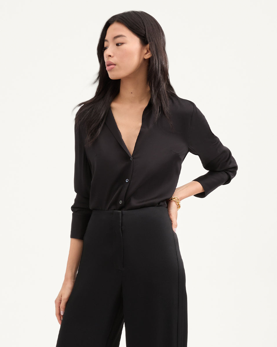 Premium Silk Shirt with Contrast Collar & Cuffs | Amelia