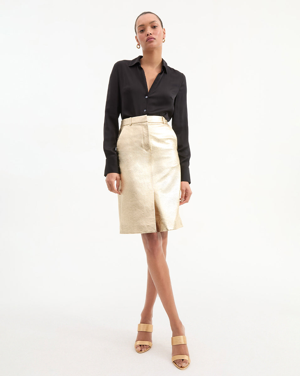 Premium Silk Shirt with Contrast Collar & Cuffs | Amelia