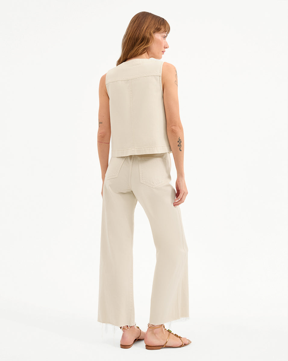 Off-White Denim Vest for Women | Collarless & Relaxed Fit | Ording
