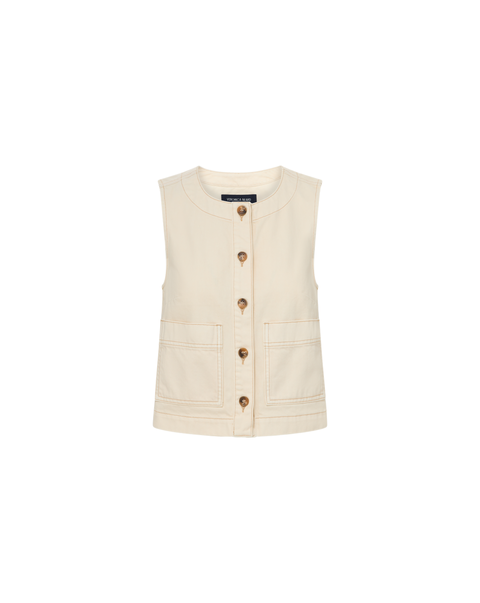 Off-White Denim Vest for Women | Collarless & Relaxed Fit | Ording