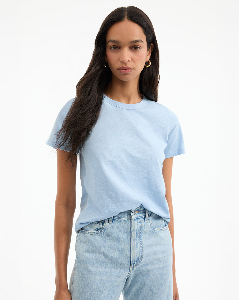 Soft Cotton Crewneck T-Shirt in Baby Blue | Relaxed Fit for Spring
