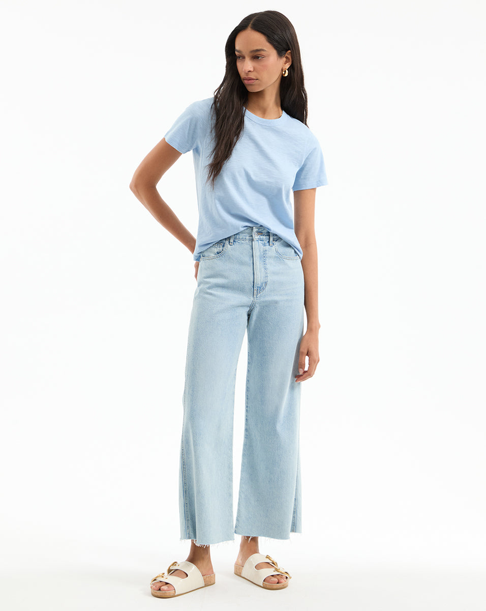 Soft Cotton Crewneck T-Shirt in Baby Blue | Relaxed Fit for Spring