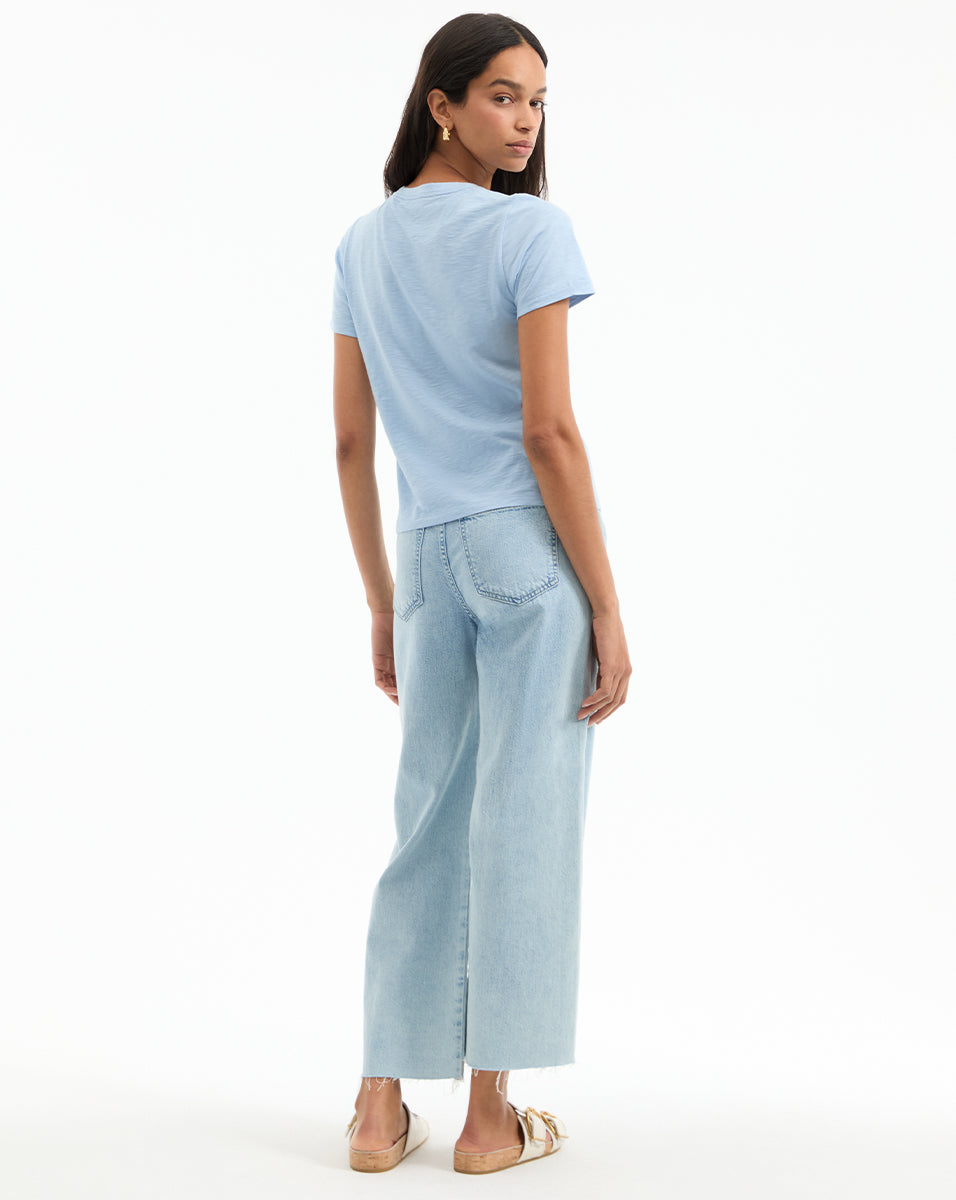 Soft Cotton Crewneck T-Shirt in Baby Blue | Relaxed Fit for Spring