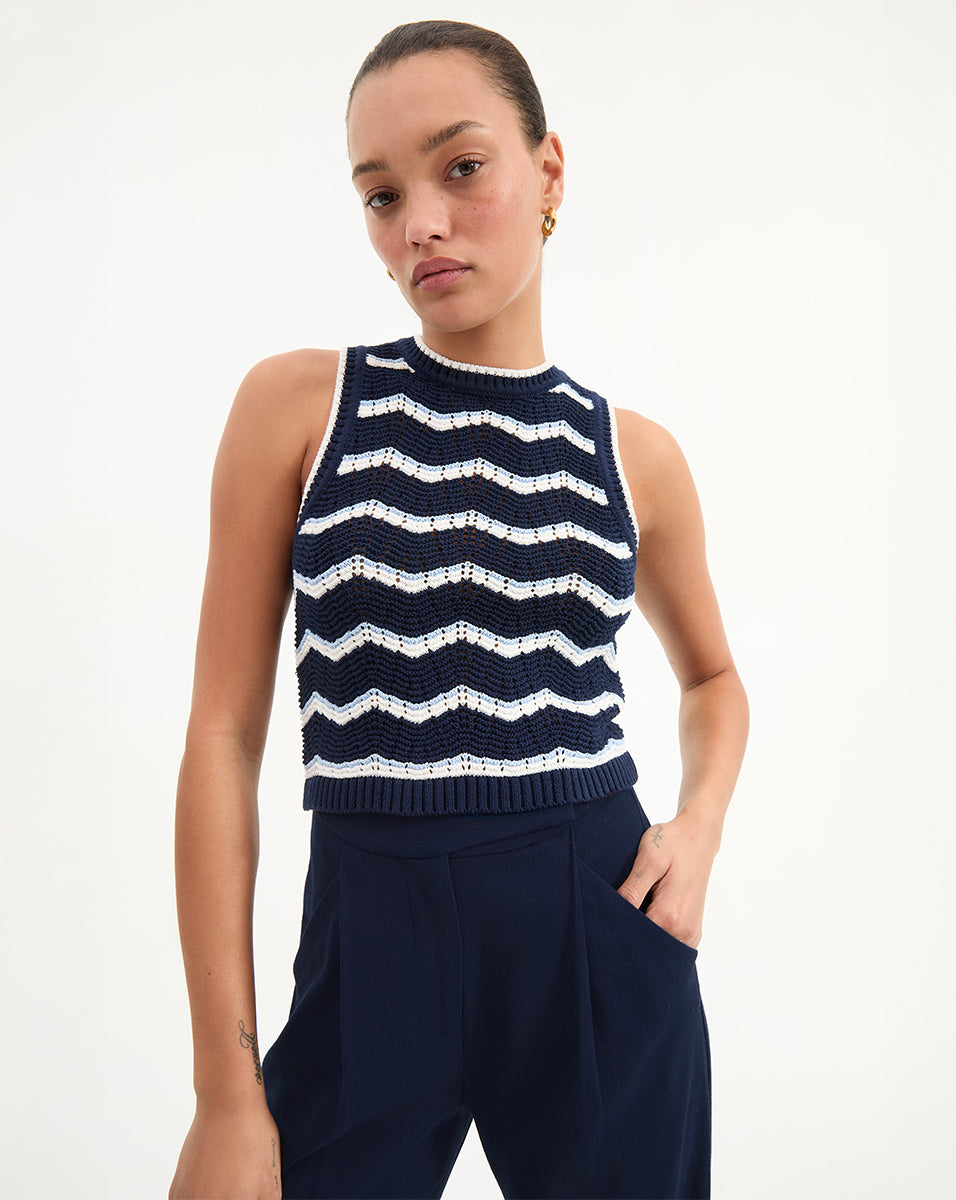 Cropped Knit Tank Top with Chevron Pattern | Jerrel