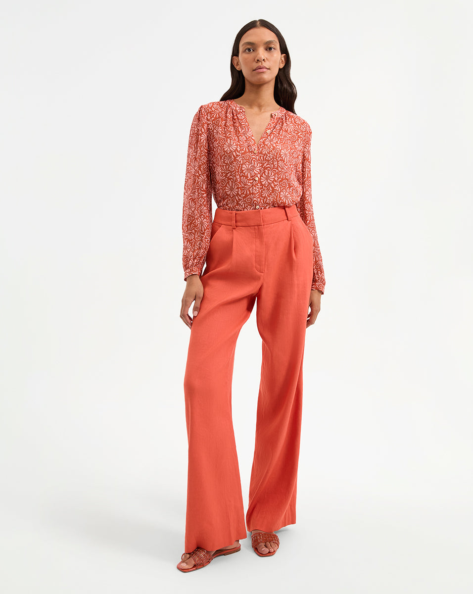 Silk Blouse with Floral Print & Blouson Sleeves | Ashlynn