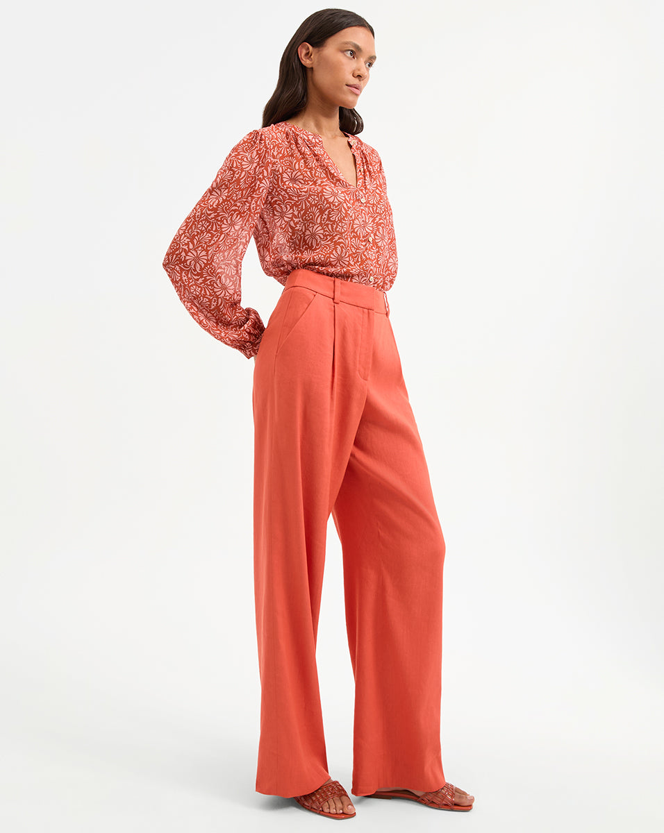 Silk Blouse with Floral Print & Blouson Sleeves | Ashlynn