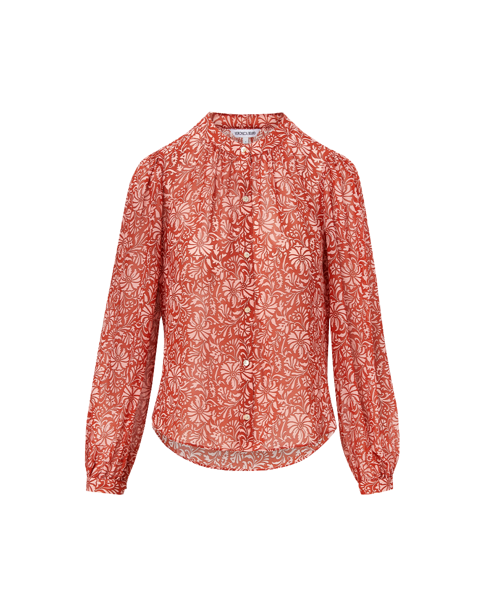 Silk Blouse with Floral Print & Blouson Sleeves | Ashlynn