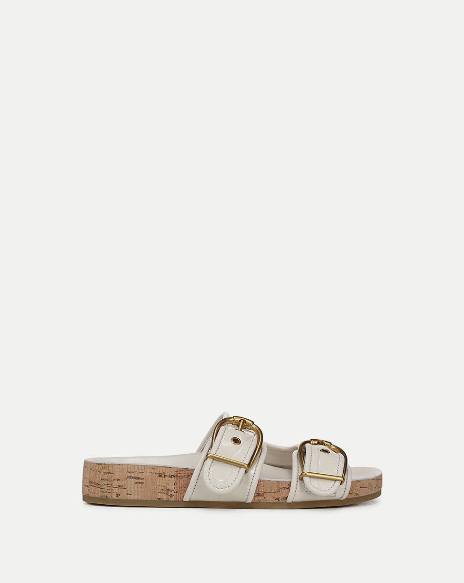 Croc-Embossed Leather Sandals with Gold Buckles | Prue