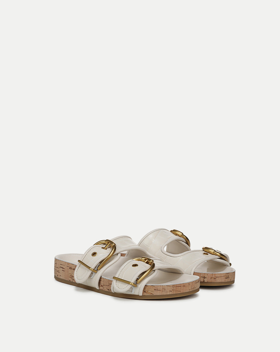 Croc-Embossed Leather Sandals with Gold Buckles | Prue
