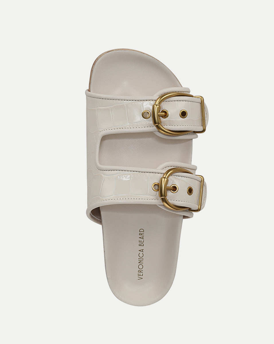 Croc-Embossed Leather Sandals with Gold Buckles | Prue