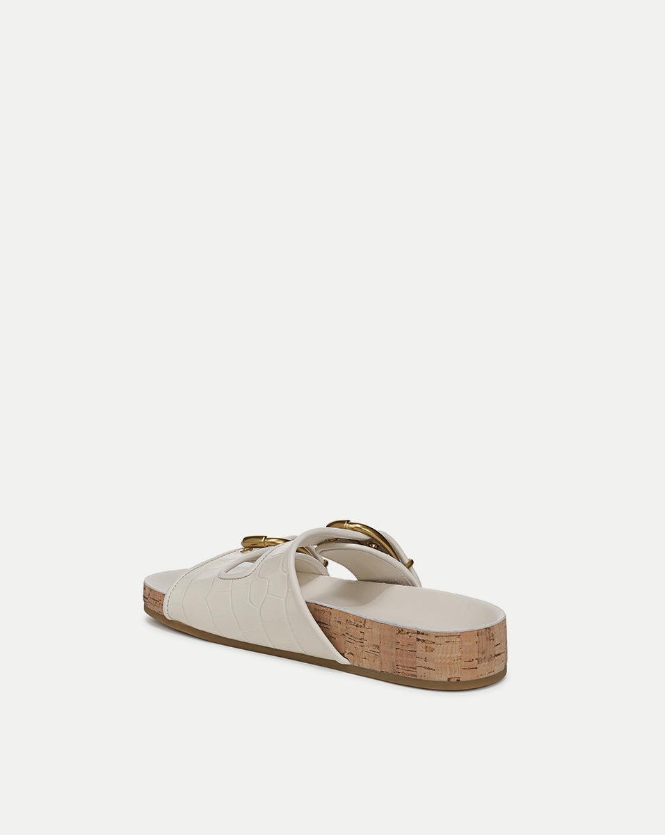 Croc-Embossed Leather Sandals with Gold Buckles | Prue