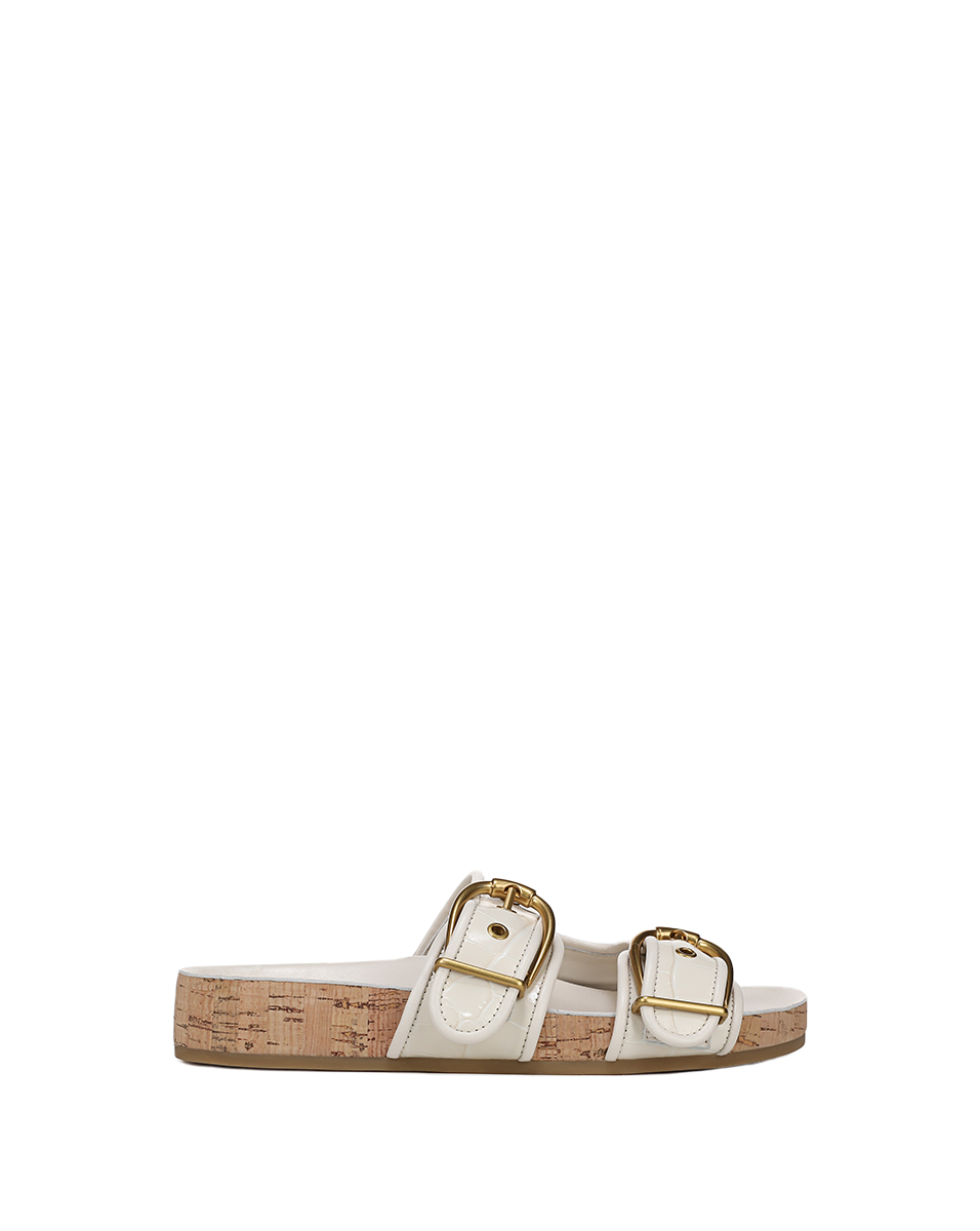 Croc-Embossed Leather Sandals with Gold Buckles | Prue