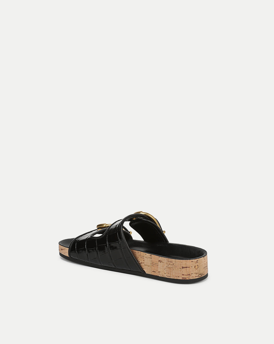 Croc-Embossed Leather Sandals with Gold Buckles | Prue