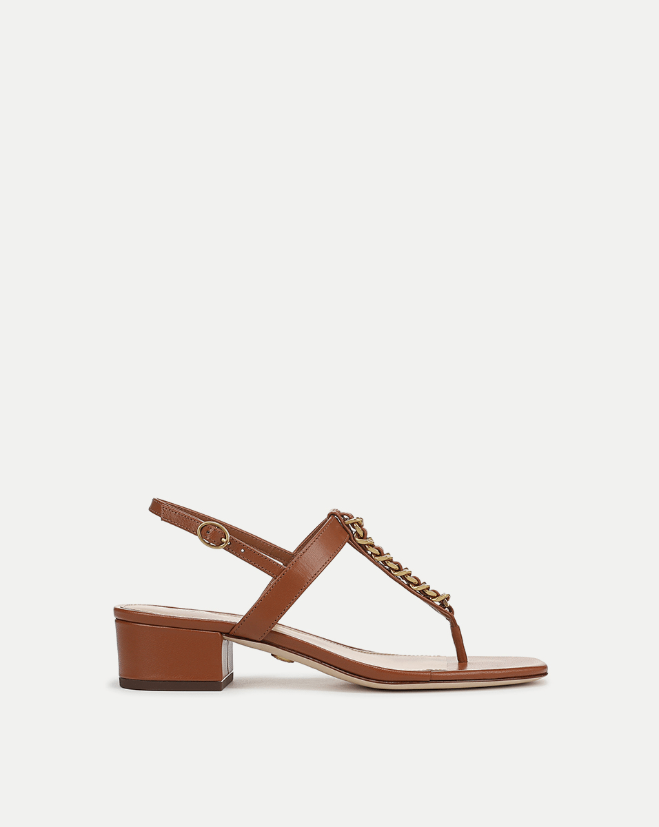 Leather Chain-Link Sandals with Block Heel | Andie