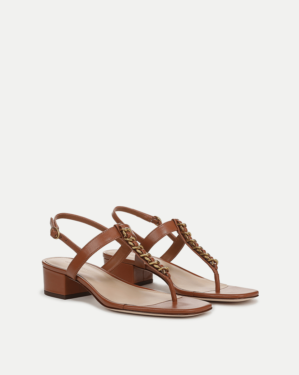 Leather Chain-Link Sandals with Block Heel | Andie