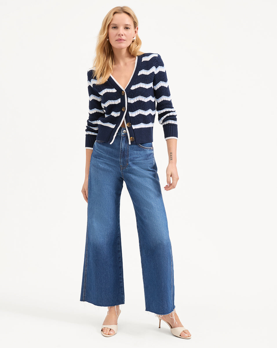 Chevron Knit Cotton Cardigan with Tortoiseshell Buttons | Ansonia