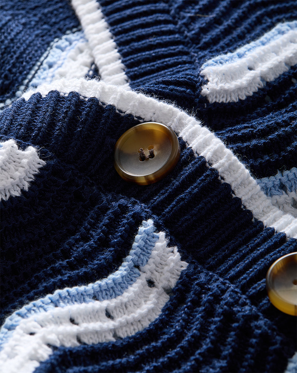 Chevron Knit Cotton Cardigan with Tortoiseshell Buttons | Ansonia