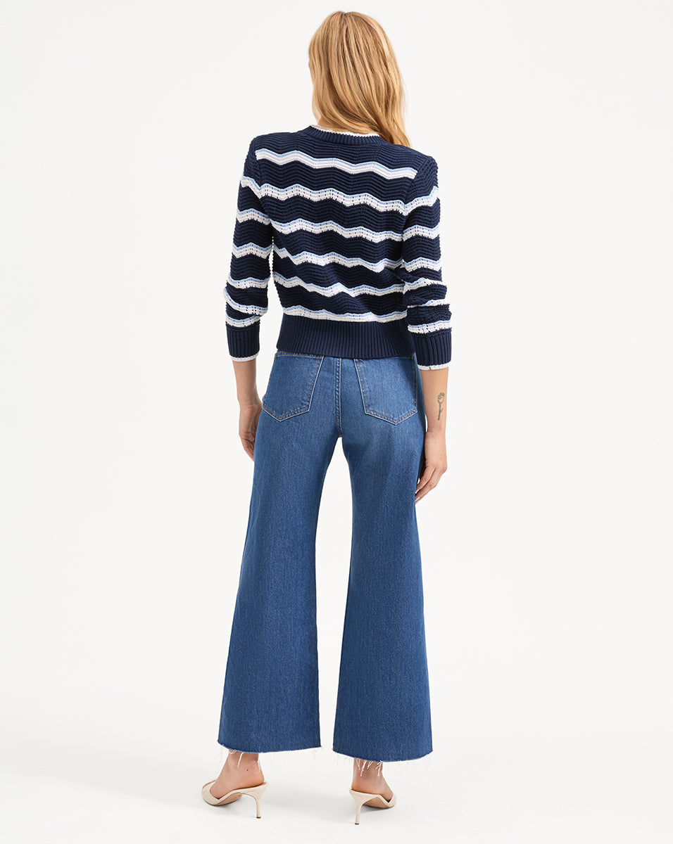 Chevron Knit Cotton Cardigan with Tortoiseshell Buttons | Ansonia