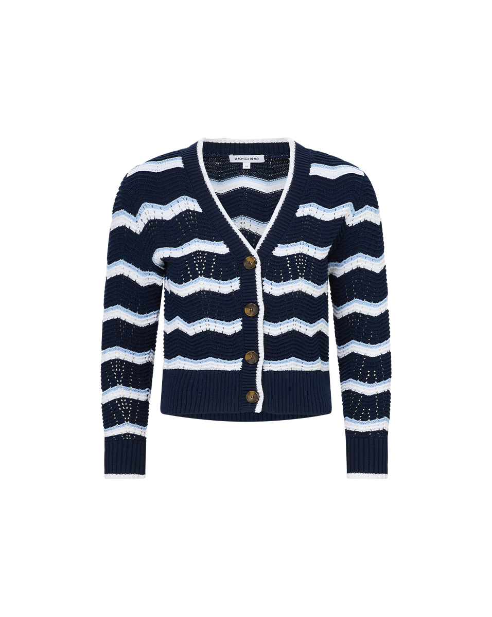 Chevron Knit Cotton Cardigan with Tortoiseshell Buttons | Ansonia