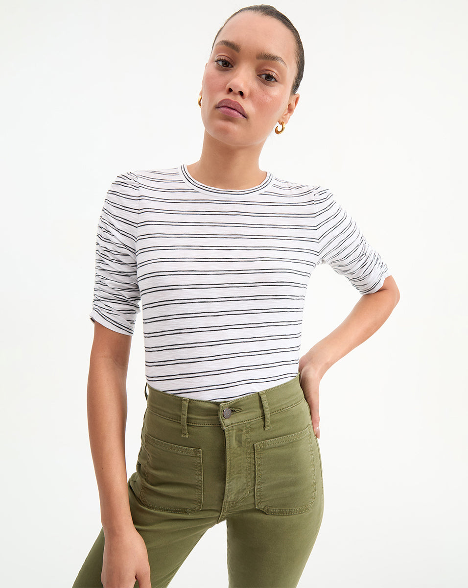 Ruched-Sleeve Cotton T-Shirt for Women | Waldorf