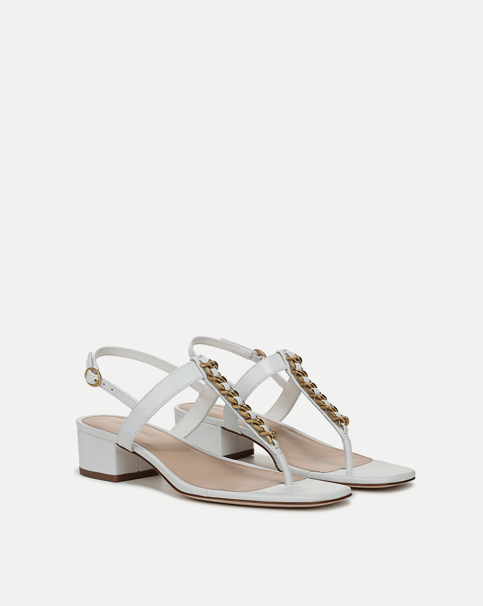 Leather Chain-Link Sandals with Block Heel | Andie