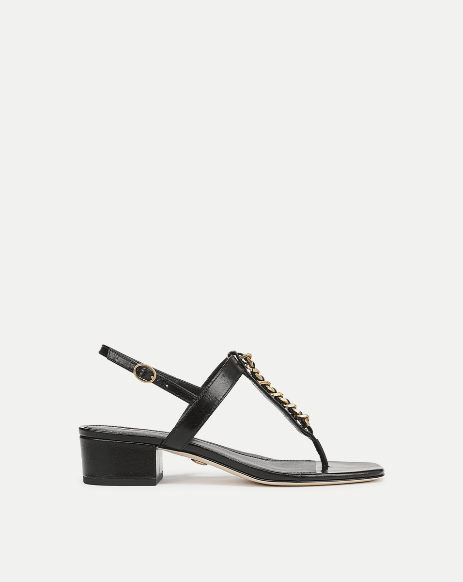 Leather Chain-Link Sandals with Block Heel | Andie