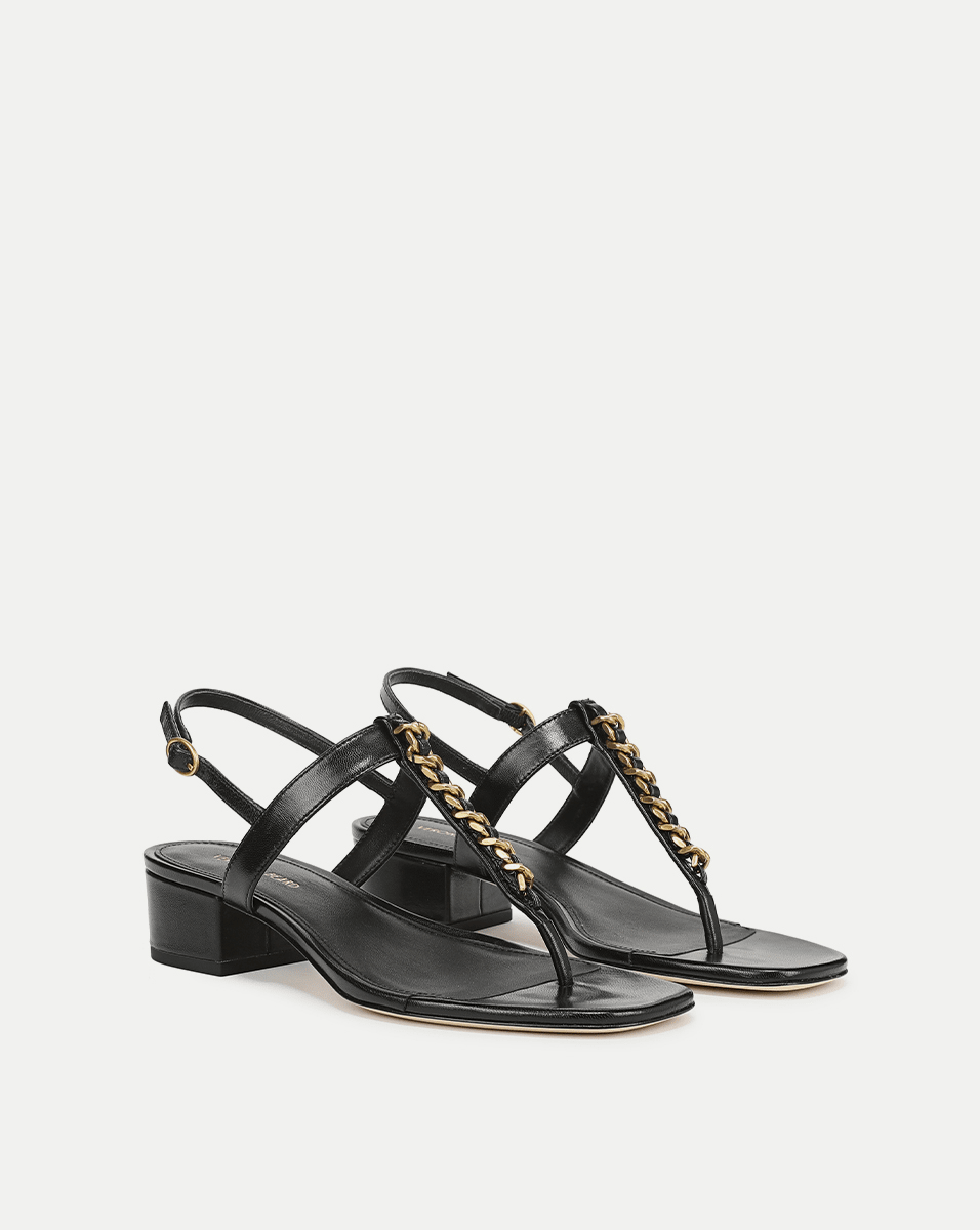 Leather Chain-Link Sandals with Block Heel | Andie