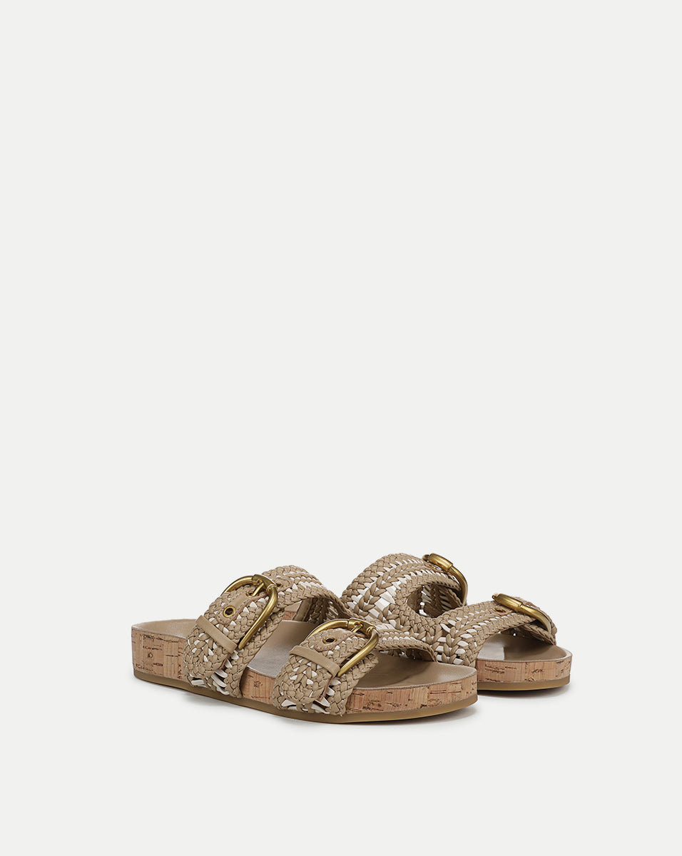 Woven-Leather Sandals with Cork Sole & Gold Buckles | Prue
