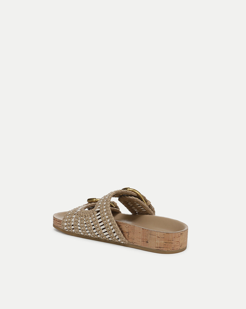 Woven-Leather Sandals with Cork Sole & Gold Buckles | Prue